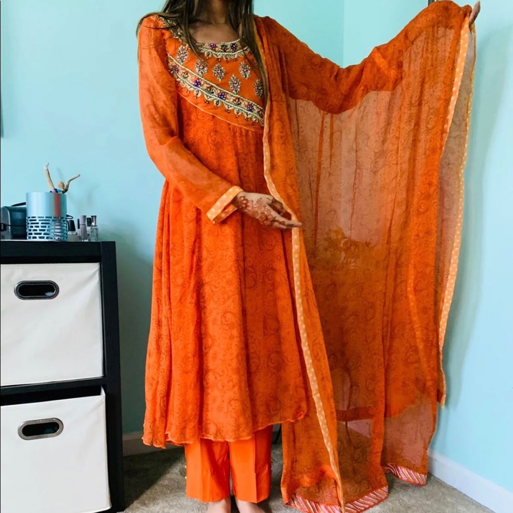 Orange Pakistani Shalwar Kameez